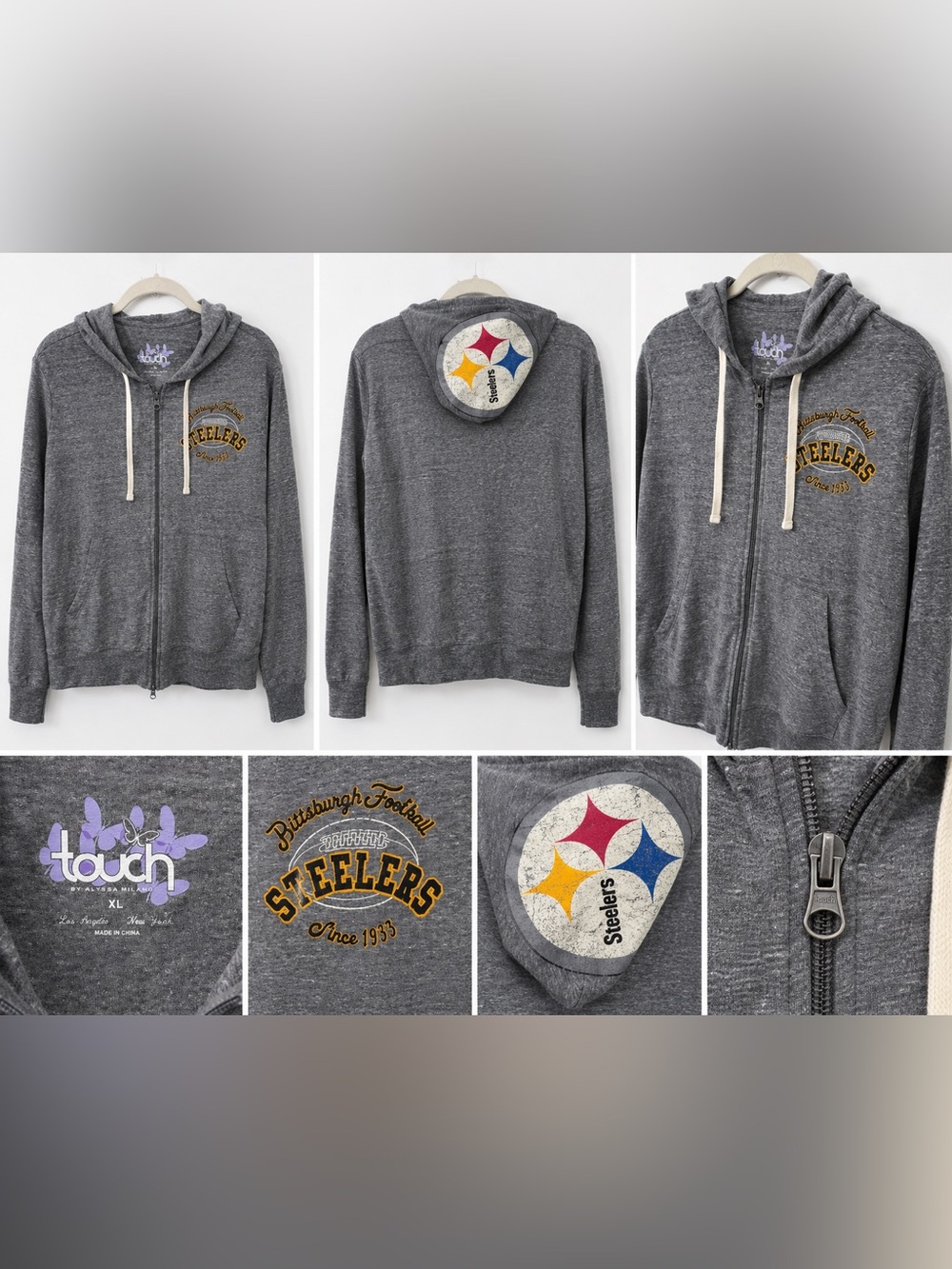 Touch by Alyssa Milano Charcoal Gray Steelers Zip-Up Hoodie